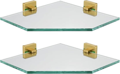 JQK Corner Glass Shelf, Brushed Gold Bathroom 304 Stainless Steel Shower by Homeimprovement