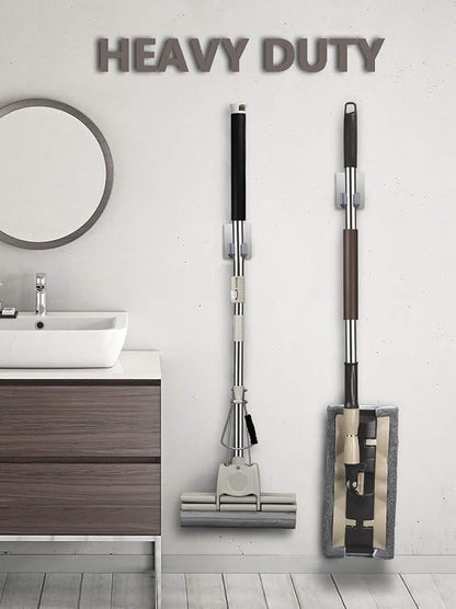 HANZE 4 Pack Stainless Steel Mop Broom Holder Organizer, Self Adhesive Wall - Image 4