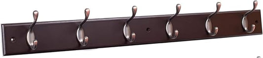 BIRDROCK HOME Oval Hook Coat and Hat Rack | 6 Hooks| Wall Mount | Brown Finish by BIRDROCKHOME