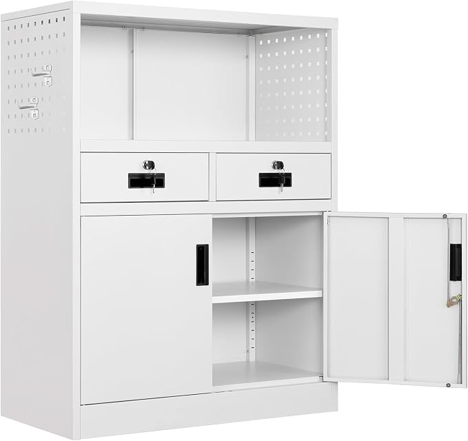 Yizosh Locking Cabinet with 2 Drawers, Metal Storage Cabinet with Locking Doors by Yizosh