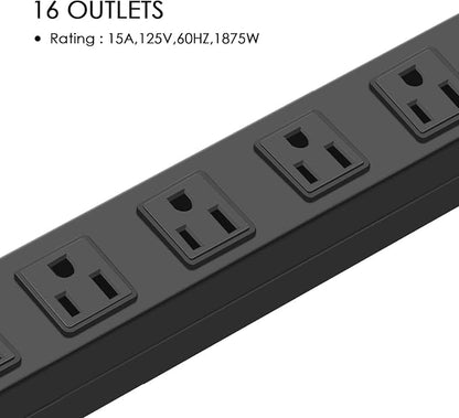 HHSOET 16-Outlet Metal Wall Mount Power Strip, 15 ft 14AWG Power Cord, 15A 125V - Image 5