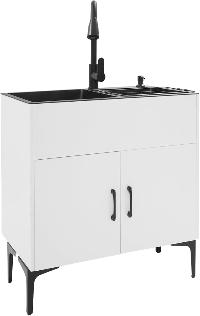 Laundry Sink Cabinet with Stainless Steel Sink and Pull-Out Faucet, Large by KannBeki
