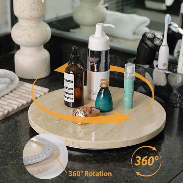 Travertine Lazy Susan for Table Top, 12 in Lazy Susan Turntable Organizer for - Image 3