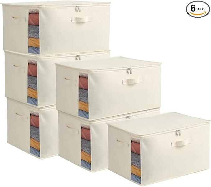 6-Pack Large Canvas Comforter Storage Bags Closet Organizer by Vailando