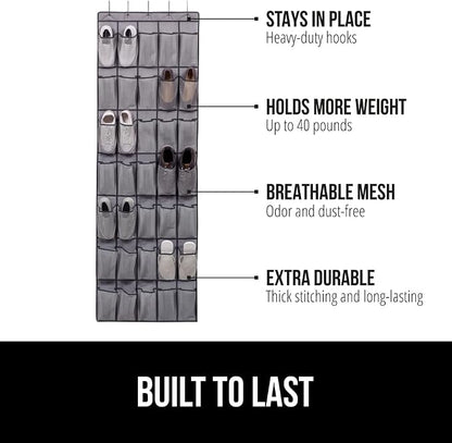 GORILLA GRIP Over the Door Shoe Organizer, 35 Large Breathable Mesh Pockets - Image 2