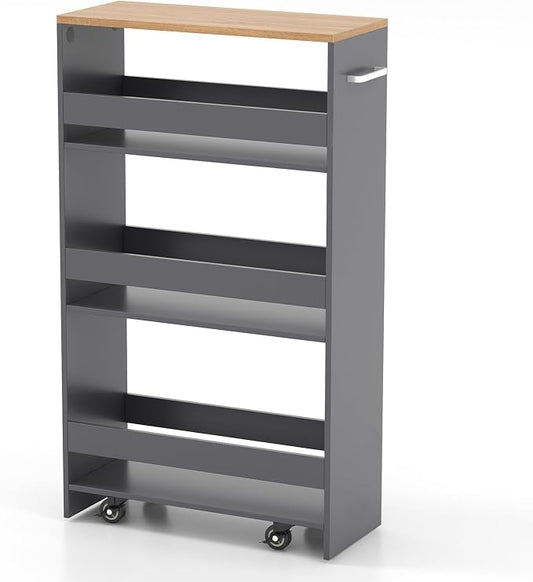 POWERSTONE 4-Tier Slim Storage Cart, Narrow Kitchen Rolling Cart w/Handle & by POWERSTONE%C2%AE