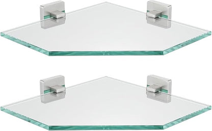 JQK Corner Glass Shelf, Brushed Steel Bathroom 304 Stainless Steel Shower by Homeimprovement