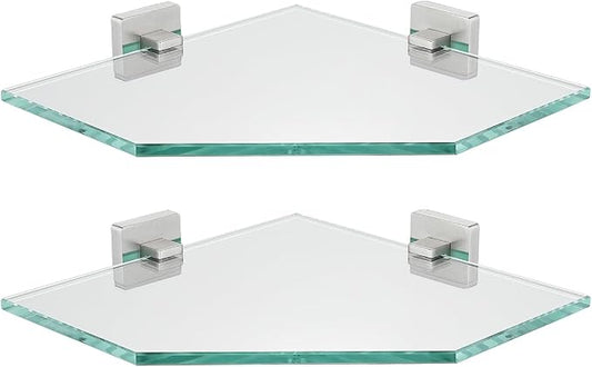 JQK Corner Glass Shelf, Brushed Steel Bathroom 304 Stainless Steel Shower by Homeimprovement