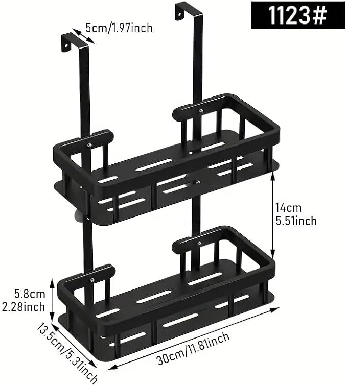 Over Door Shower Caddy, 2-Tier Storage Rack, 11.81x5.31 Inch Shelves, No - Image 2