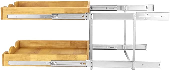 DINDON 2 Tier Pull Out Cabinet Organizer Double Tier Slide Out Wood Drawer - Image 7