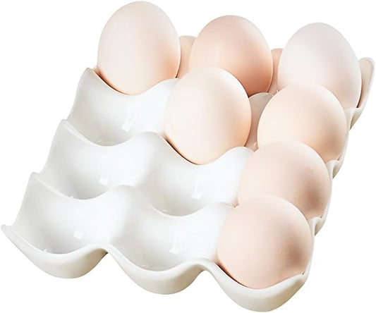 Ceramic Egg Tray Holder 12 Cups Whole Dozen Porcelain Eggs Container Crate by Unknown