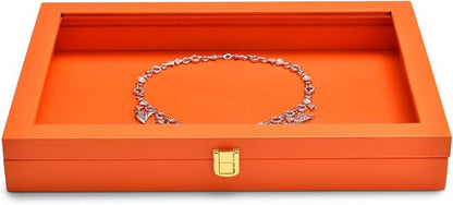 Oirlv Clear Lid Flat Jewelry Tray Stackable Display Storage Box Premium Leather - Image 4