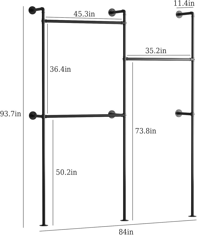 Industrial Pipe Clothing Rack Wall Mount, Heavy Duty Pipe Clothing Rack - Image 5
