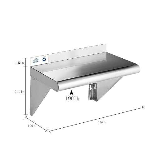 ROCKPOINT Stainless Steel Shelf 10 x 16 Inches 190lb, NSF Metal Commercial - Image 2