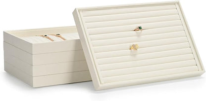 Jewelry Ring Display Tray Beige Microfiber Ring Earrings Display Organizer Tray - Image 5