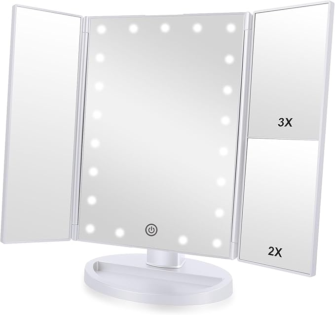Tri-fold Lighted Vanity Makeup Mirror by Flymiro