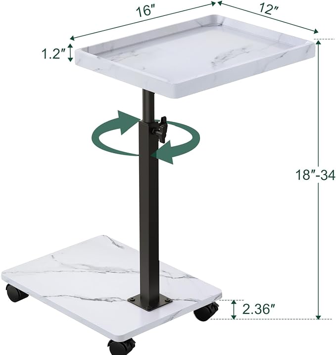 C Table End Table Adjustable Height, 360°Swivel TV Tray Table - Image 7