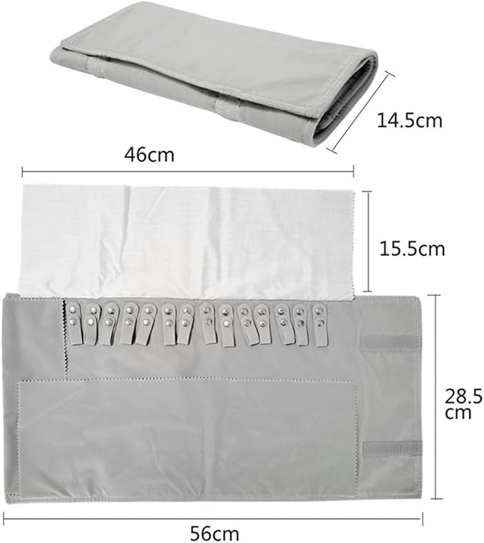 Premium Jewelry Roll Organizer for 16 Necklaces 55cm x 29cm Metal Snap & Velcro - Image 3