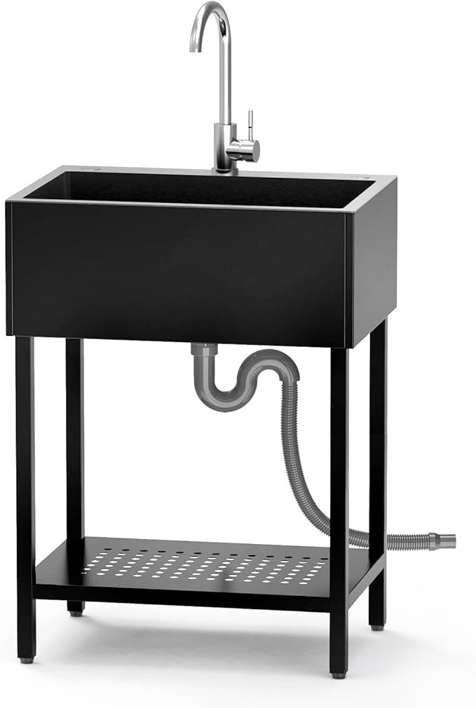 26" Freestanding Stainless Steel Utility Sink, Single Bowl Kitchen Sinks - Image 2