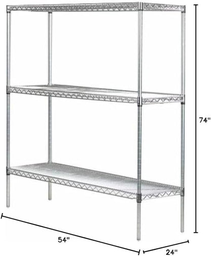Omega 24" Deep x 54" Wide x 74" High 3 Tier Chrome Starter Shelving Unit - Image 2