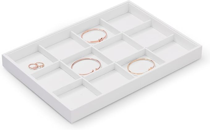 Oirlv Premium White Leather Stackable Jewelry Tray 12 Grid Jewelry Drawer - Image 5