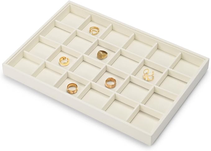 Stackable Beige Jewelry Organizer Tray Premium Microfiber 24 Grid Jewelry - Image 5
