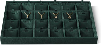 Velvet Necklace Display Tray, Stackable 24 Grid Insert Pendant Necklaces by Dansmiy
