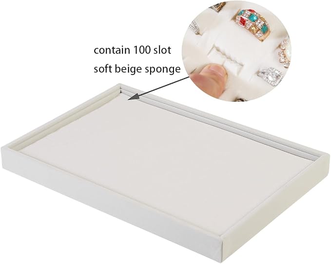 Coward 2Pcs/Set Stackable Ring Organizer Tray Beige Velvet Ring Earring Stud - Image 2