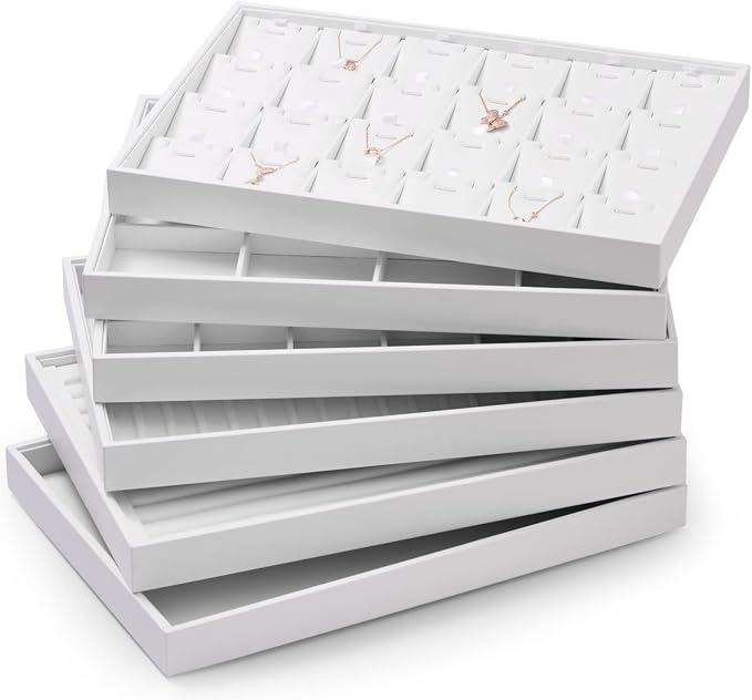 Oirlv Premium White Leather Stackable Jewelry Tray 12 Grid Jewelry Drawer - Image 3