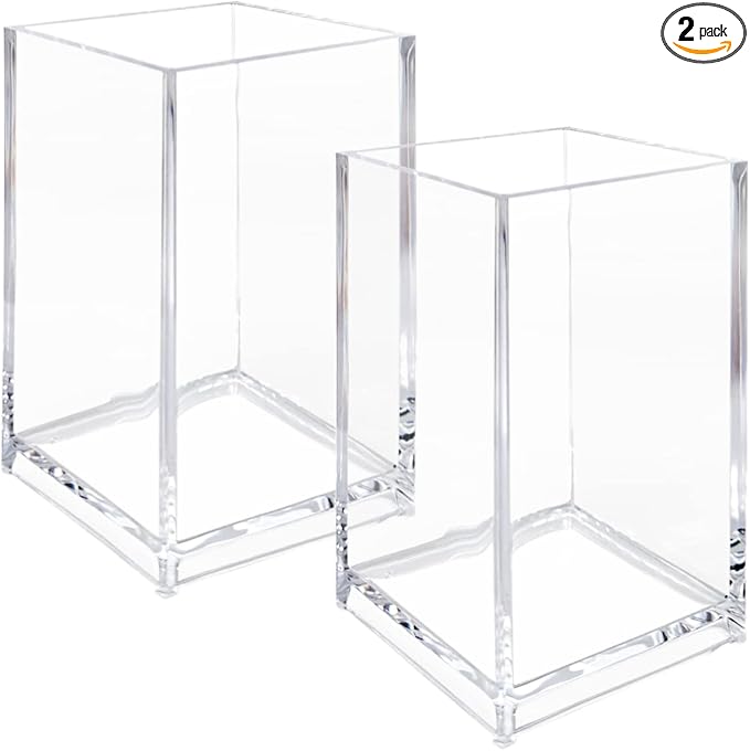 2 Pack Clear Acrylic Pencil Pen Holder Cup, Acrylic Cosmetic Brushes Storage by Newkita