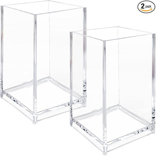2 Pack Clear Acrylic Pencil Pen Holder Cup, Acrylic Cosmetic Brushes Storage by Newkita