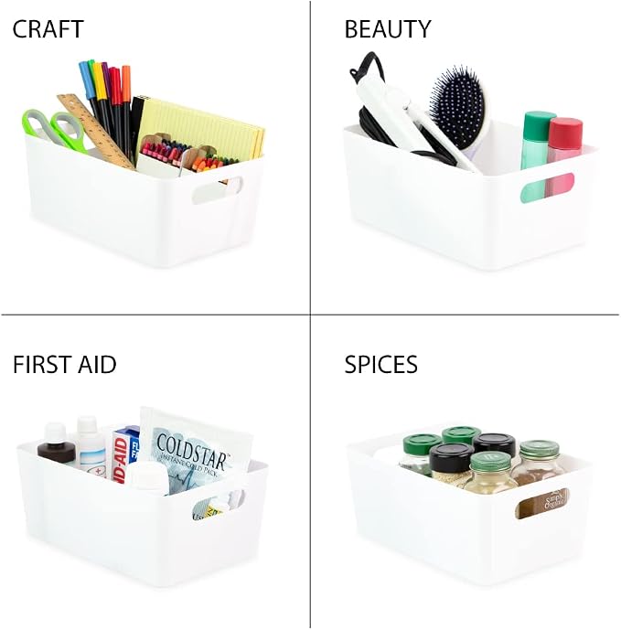 Isaac Jacobs 5-Pack Medium White Storage Bin Set w/Cut-Out Handles, Plastic - Image 3