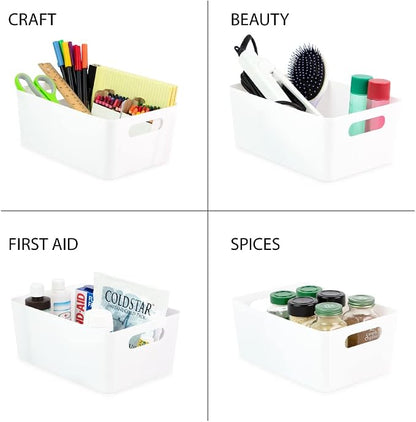 Isaac Jacobs 5-Pack Medium White Storage Bin Set w/Cut-Out Handles, Plastic - Image 3