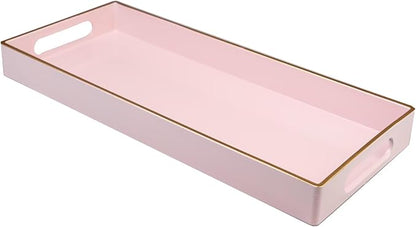 Pink Vanity Tray with Handles, Decorative Tray Desktop Storage Organizer by Leemxiiny