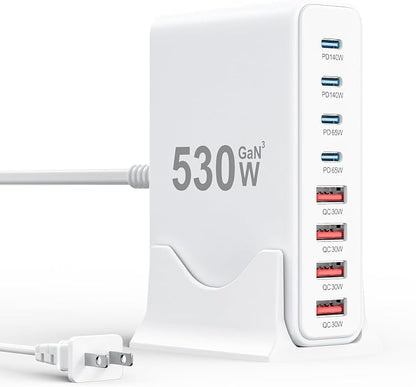530W USB C Charger Block, 8-Port USB C Charging Station GaN IV Travel by SMSASOEO