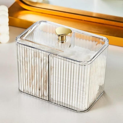 Qtips Holder Bathroom Container, 3-Section Cotton Ball/Swabs Dispenser - Image 2