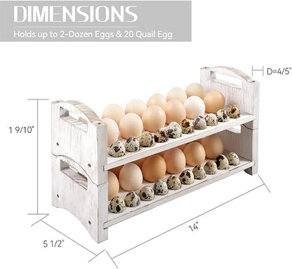 Wooden Egg Holder 2 Layer Fresh Egg Rack Holders Countertop Stackable Quail Egg - Image 2