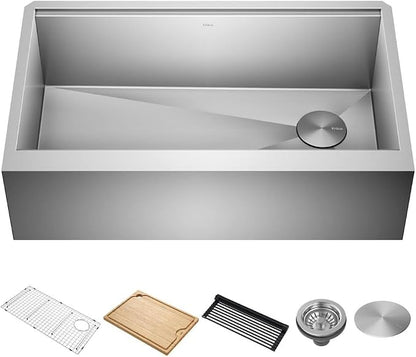 KRAUS Kore 33-Inch Farmhouse Workstation 16 Gauge Single Bowl Stainless Steel by KRAUS