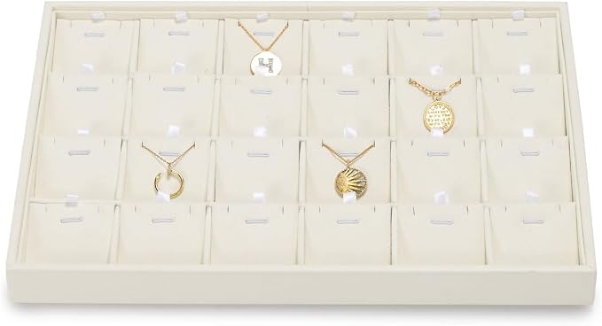 Beige Jewelry Necklace Display Tray 24 Grids Pendant Earrings Necklace by Woodten