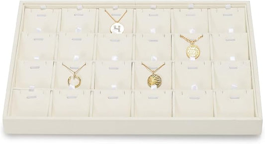 Beige Jewelry Necklace Display Tray 24 Grids Pendant Earrings Necklace by Woodten