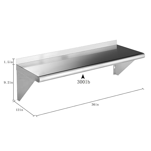 ROCKPOINT Stainless Steel Shelf 12 x 36 Inches 300lb, NSF Metal Commercial - Image 3
