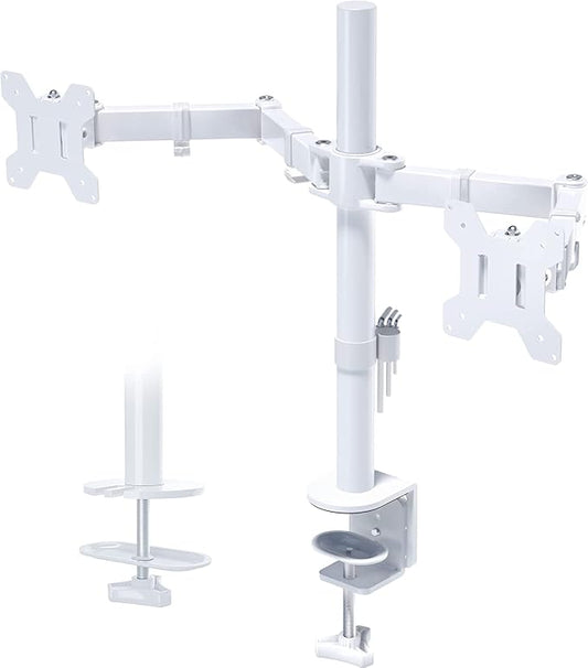 BONTEC Dual Monitor Desk Mount, Full Motion Adjustable White Monitor Stand by BONTEC