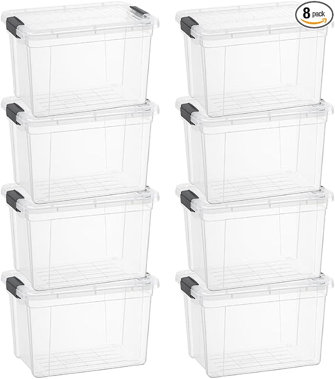 Superio Storage Bins with Lids- 8 Pack, 2.5 Qt Clear Boxes by Superio