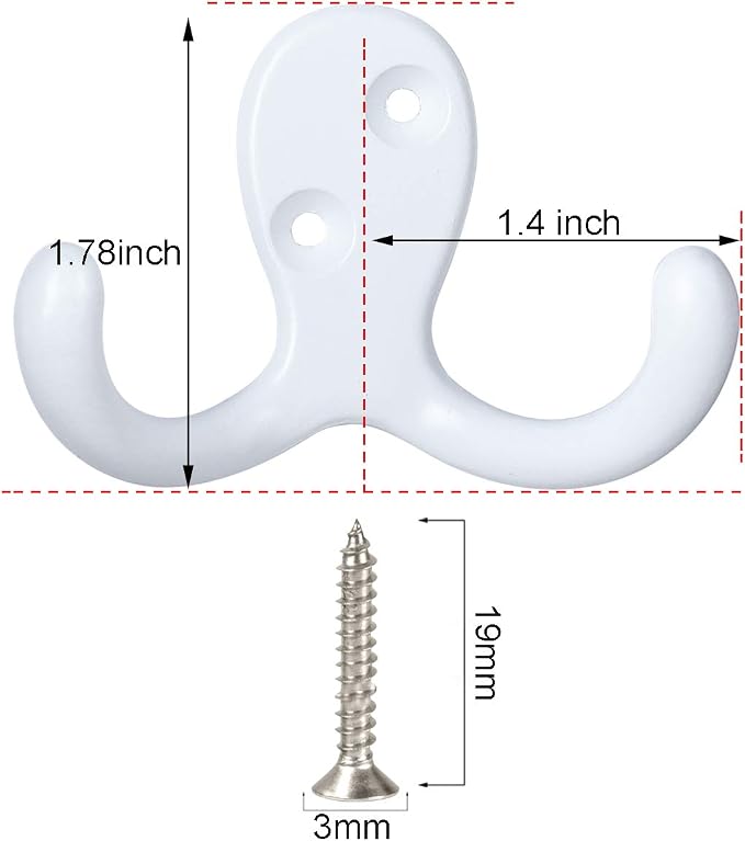 IBosins 8 Pack Heavy Duty Double Prong Coat Hooks Wall Mounted - Image 2
