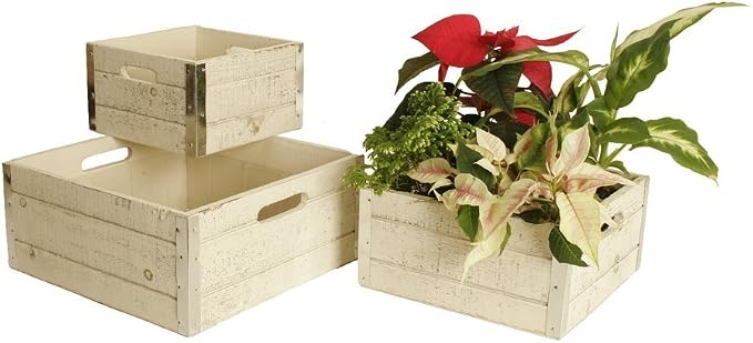 wald imports - Set of 3 Distressed White-Washed Wooden Crates - Image 4