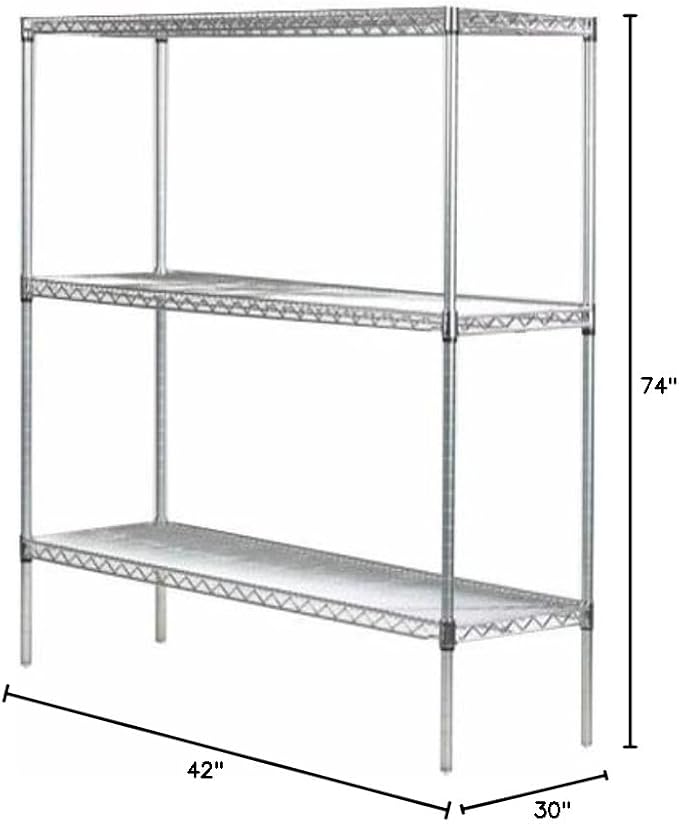 Omega 30" Deep x 42" Wide x 74" High 3 Tier Chrome Starter Shelving Unit - Image 2