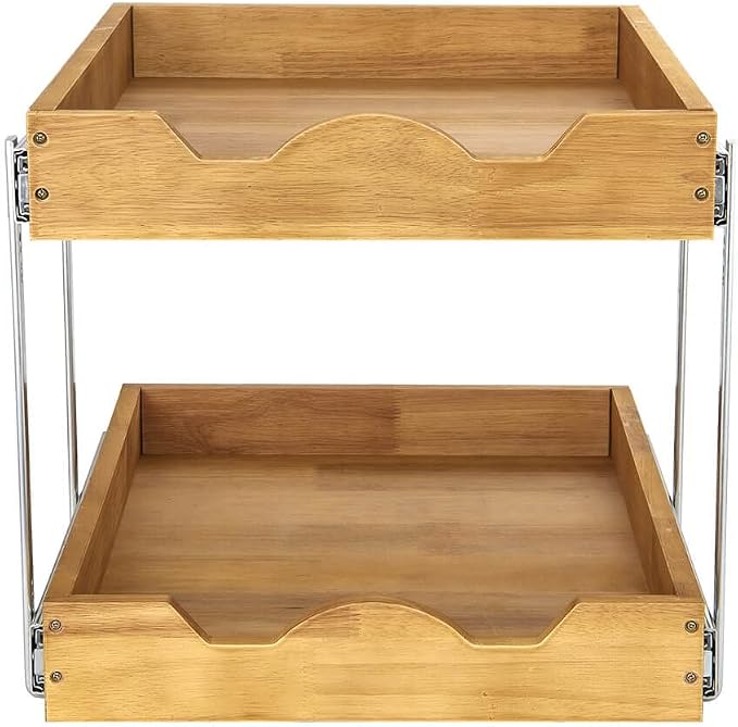 DINDON 2 Tier Wood Pull Out Cabinet Organizer Slide Out Wood Drawer, Two Tier - Image 7