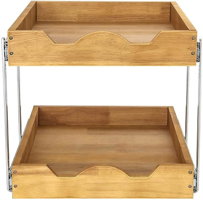 DINDON 2 Tier Pull Out Cabinet Organizer Double Tier Slide Out Wood Drawer - Image 7