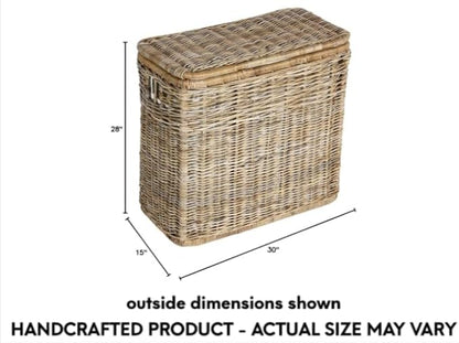 The Basket Lady 3-Compartment Wicker Laundry Sorter Hamper, 30 in L x 15 in W x - Image 2