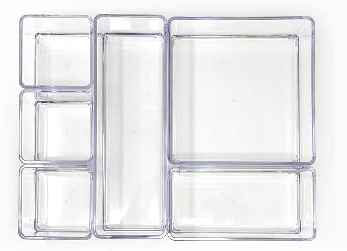 Isaac Jacobs 6-Tray Clear Acrylic Organizer Set, Stackable Storage Solution - Image 2